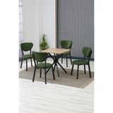 Elma Modeli Kare Mutfak Masa Sandalye Takımı, 4 Sandalye 1 Sabit Ceviz Masa 70X70 Cm, Keten Kumaş - Yeşil