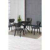 Elma Modeli Kare Mutfak Masa Sandalye Takımı 4 Sandalye 1 Siyah Mermer Desen Masa 70X70 Keten Kumaş - Antrasit - 70x70 cm
