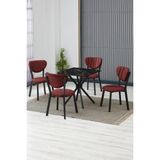 Elma Modeli Kare Mutfak Masa Sandalye Takımı 4 Sandalye 1 Siyah Mermer Desen Masa 70X70 Keten Kumaş - Bordo - 70x70 cm