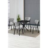 Elma Modeli Kare Mutfak Masa Sandalye Takımı 4 Sandalye 1 Siyah Mermer Desen Masa 70X70 Keten Kumaş - Gri - 70x70 cm