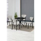 Elma Modeli Kare Mutfak Masa Sandalye Takımı 4 Sandalye 1 Siyah Mermer Desen Masa 70X70 Keten Kumaş - Krem - 70x70 cm