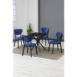 Elma Modeli Kare Mutfak Masa Sandalye Takımı 4 Sandalye 1 Siyah Mermer Desen Masa 70X70 Keten Kumaş - Lacivert - 70x70 cm