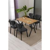 Elma Modeli Masa Sandalye Takımı, 4 Sandalye 1 Sabit Ceviz Masa 110 x 70 cm , Keten Kumaş - Antrasit - 110 x 70 cm
