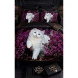 Elmas Dizayn Çift Kişilik Nevresim Takımı Organik Pamuk Saten 240x260cm mor lavanta beyaz kedi çiçek Lavanta Premium Luxury Kumaş Doku Deluxe solmaz leke tutmaz king battal boy