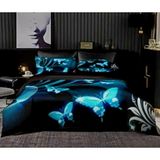Elmas Dizayn Özel Tasarım Marka 240X260 cm 5d Çift Kişilik Nevresim Takımı Pamuk Saten Neon Kelebek Mavi Siyah - Siyah - Mor - 260 x 240 cm