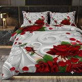 Elmas Dizayn Özel Tasarım Marka Çift Kişilik Nevresim Takımı Organik Saten & Pamuk Luxury Premium Kumaş Gül Çeyiz Kırmızı Pembe Beyaz Sarı Ranforce Solmaz Deluxe Seri - Kırmızı - Beyaz - 260 x 240 cm