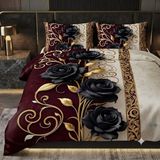 Elmas Dizayn Özel Tasarım Marka Çift Kişilik Nevresim Takımı Organik Saten & Pamuk Luxury Premium Kumaş Gül Çeyiz Kırmızı Pembe Beyaz Sarı Ranforce Solmaz Deluxe Seri - Siyah - 260 x 240 cm