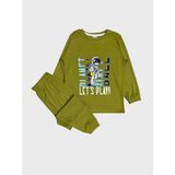 Elmas Kids Erkek Çocuk %100 Pamuklu Haki Rengi Astronot Desenli Uzun Kollu Pijama Takımı - 12 - 13 Yaş