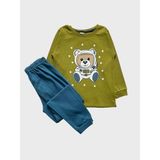 Elmas Kids Erkek Çocuk Pamuklu Haki Lacivert Astronot Desenli Uzun Kollu Ribana Likralı Kalın Pijama Takımı - 8 - 9 Yaş