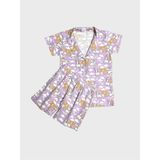 Elmas Kids Kız Çocuk %100 Pamuklu Lila Tavşan Desenli Gömlek Yaka Düğmeli Kısa Kollu Şortlu Pijama Takımı - 3 - 4 Yaş
