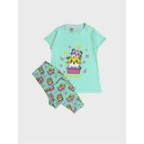 Elmas Kids Kız Çocuk %100 Pamuklu Yeşil Kedi Desenli Kısa Kollu Altı Uzun Yazlık Pijama Takımı - 5 - 6 Yaş