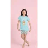 Elmas Kids Kız Çocuk Yazlık Şortlu Pijama Takım Kedi ELM-4214 - Mint - 7 - 8 Yaş