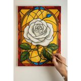 Elmas Model Çiçek Boyama Seti. 25X35 cm Ebatlarında. Uv Baskı 6 Ana Renk Boya ve 2 Adet Fırça