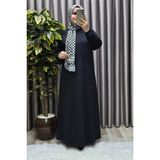 Elmas Tesettür Kadın Büyük Beden Hakim Yaka Fitilli Nevra Elbise - Siyah - 2XL