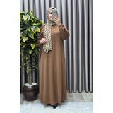 Elmas Tesettür Kadın Büyük Beden Hakim Yaka Fitilli Nevra Elbise - Taba - 3XL