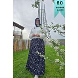 Elmas Tesettür Kadın Giyim Büyük Beden Bürüncük Kumaş Beli Lastikli Fırça Desen Çingene Etek Lacivert 2XL ELT1324
