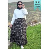 Elmas Tesettür Kadın Giyim Büyük Beden Bürüncük Kumaş Beli Lastikli Fırça Desen Çingene Etek Siyah 5 ELT1324