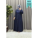 Elmas Tesettür Kadın Giyim Büyük Beden Çimalı Çapraz Düğmeli Kristal Elbise - Lacivert - 3XL