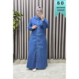 Elmas Tesettür Kadın Giyim Büyük Beden Düğmeli Kapşonlu Tam Boy Kot Elbise - Mavi - 50