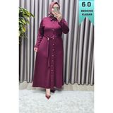 Elmas Tesettür Kadın Giyim Büyük Beden Düğmeli Spor Seyyar Kuşaklı Elbise - Bordo - 5XL