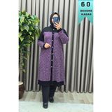 Elmas Tesettür Kadın Giyim Büyük Beden Düğmeli Tüvit Kumaş Kap - Mor - 2XL