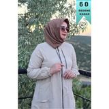 Elmas Tesettür Kadın Giyim Büyük Beden Halka Kabartma Baskılı Jakarlı Kapşonlu Torba Cepli Kap - 4XL - Bej
