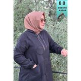 Elmas Tesettür Kadın Giyim Büyük Beden Halka Kabartma Baskılı Jakarlı Kapşonlu Torba Cepli Kap - XL - Siyah