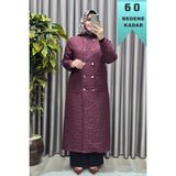 Elmas Tesettür Kadın Giyim Büyük Beden Kapitone Metal Düğmeli Kruvaze Kap - Bordo - 3XL