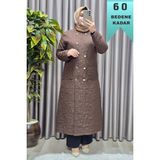 Elmas Tesettür Kadın Giyim Büyük Beden Kapitone Metal Düğmeli Kruvaze Kap - Kahve - 3XL