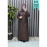 Elmas Tesettür Kadın Giyim Büyük Beden Kapitone Tam Boy Manşet Kol Çıtçıtlı Kap - Kahve - 4XL