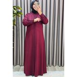 Elmas Tesettür Kadın Giyim Büyük Beden Kolu Nevrür Taşlı Çimalı Elbise - Bordo - 9