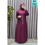 Elmas Tesettür Kadın Giyim Büyük Beden Kristal Taşlı Elbise - Bordo - 6XL