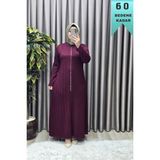 Elmas Tesettür Kadın Giyim Büyük Beden Presli Taşlı Battal Elbise - Bordo - 5XL