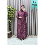 Elmas Tesettür Kadın Giyim Büyük Beden Reglan Kol Önü Fırfırlı Kendinden Desenli Elbise - Bordo - 4XL