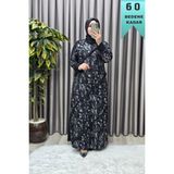 Elmas Tesettür Kadın Giyim Büyük Beden Reglan Kol Önü Fırfırlı Kendinden Desenli Elbise - Siyah - 5XL