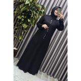 Elmas Tesettür Kadın Giyim Büyük Beden Rivetli Boydan Elbise - Siyah - 5XL