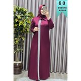 Elmas Tesettür Kadın Giyim Büyük Beden Üç Şeritli Boydan Elbise - Bordo - 4XL