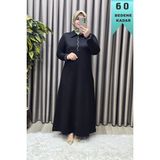 Elmas Tesettür Kadın Giyim Büyük Beden Yakası ve Kolu Taşlı Bsn Baskılı Elbise - Siyah - 2XL
