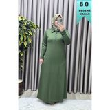 Elmas Tesettür Kadın Giyim Büyük Beden Yakası ve Kolu Taşlı Bsn Baskılı Elbise - Yeşil - 4XL