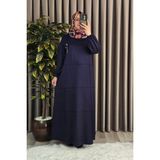 Elmas Tesettür Kadın Tesettür Büyük Beden Giyim Nervür Elbise - Lacivert - 4XL