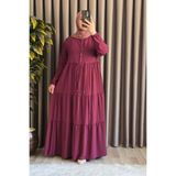 Elmas Tesettür Kadın Tesettür Giyim Büyük Beden Gofre Elbise - Mürdüm - 3XL