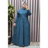 Elmas Tesettür Kadın Tesettür Giyim Büyük Beden Gofre Elbise - Petrol Yeşili - 4XL