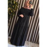 Elmas Tesettür Kadın Tesettür Giyim Büyük Beden Gofre Elbise - Siyah - 2XL