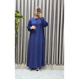 Elmas Tesettür Kadın Tesettür Giyim Büyük Beden Kare Yaka Robalı Lina Elbise - Lacivert - 4XL