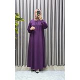 Elmas Tesettür Kadın Tesettür Giyim Büyük Beden Kare Yaka Robalı Lina Elbise - Mürdüm - 2XL