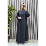 Elmas Tesettür Kadın Tesettür Giyim Büyük Beden Kare Yaka Robalı Lina Elbise - Siyah - 2XL
