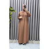 Elmas Tesettür Kadın Tesettür Giyim Büyük Beden Kare Yaka Robalı Lina Elbise - Taba - 4XL