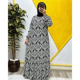 Elmas Tesettür Kadın Tesettür Giyim Büyük Beden Osmanlı Desen Elbise - Siyah - 2XL