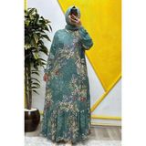 Elmas Tesettür Kadın Tesettür Giyim Büyük Beden Palmiye Fırfırlı Elbise - Mint Yeşili - 3XL