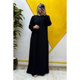 Elmas Tesettür Kadın Tesettür Giyim Büyük Beden Tek Renk Tam Robalı Elbise - Siyah - 5XL